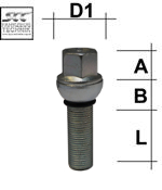 Radschraube  M14X1,25 Kugel R12 zweiteilig Typ V9V - L: 28 - 55 mm