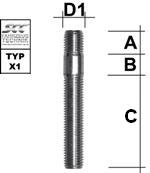 Doppelgewindebolzen M12X1,25 Typ X1V - L: 80 mm