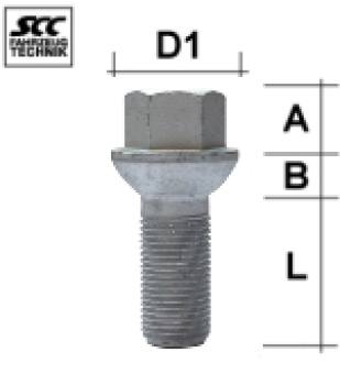 Radschraube  M14X1,25 Kugel R13 Typ E5G - L: 29,5 mm