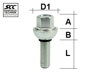 Radschraube M12X1,5 Kugel R14 zweiteilig Typ 24A - L: 15 - 53 mm