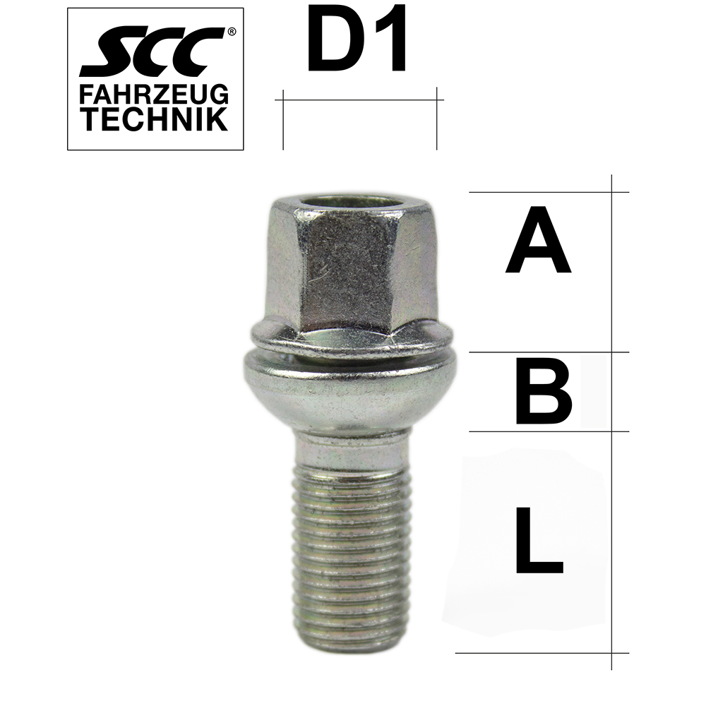 Radschraube M14X1,5 Kugel R13 zweiteilig Typ VAS verzinkt - L: 27 mm