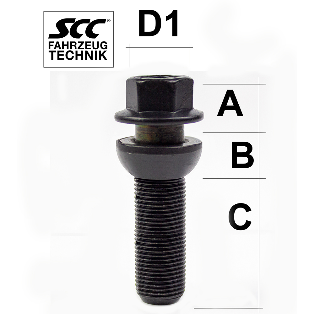 Radschraube M15X1,25 Kugel R14 zweiteilig  Typ V4MW - L: 27 - 60 mm