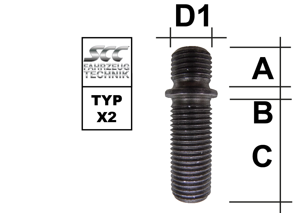 Doppelgewindebolzen 1/2 UNF Typ X2 - L: 62 mm 