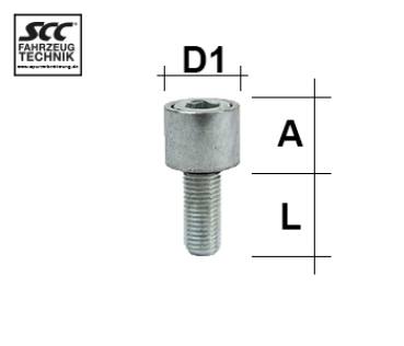 Radschraube DIN912 - VERZINKT - 10.9 M12X1,25 Flachbund zweiteilig Typ I-boltFL - L: 24 - 54 mm