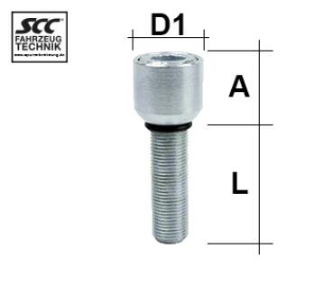 Radschraube DIN912 - VERZINKT - 10.9 M14X1,25 Kugel R14 zweiteilig Typ Ibolt I4 - L: 31 - 56 mm