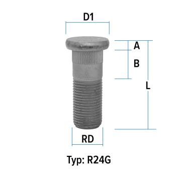 Rändelbolzen M16X1,5 Typ R24G - L: 45 mm
