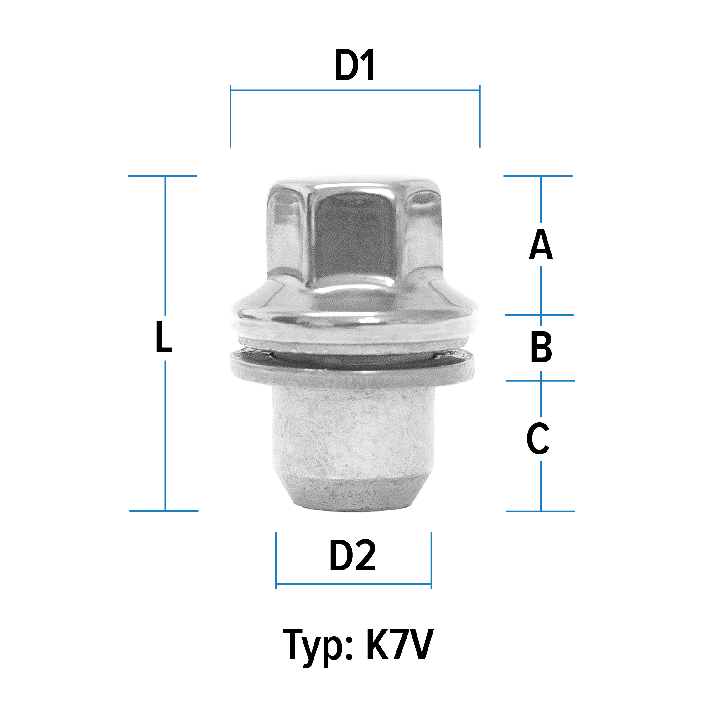 Radmutter M14X1,5 Flachbund  Typ K7V - H: 45,5 mm