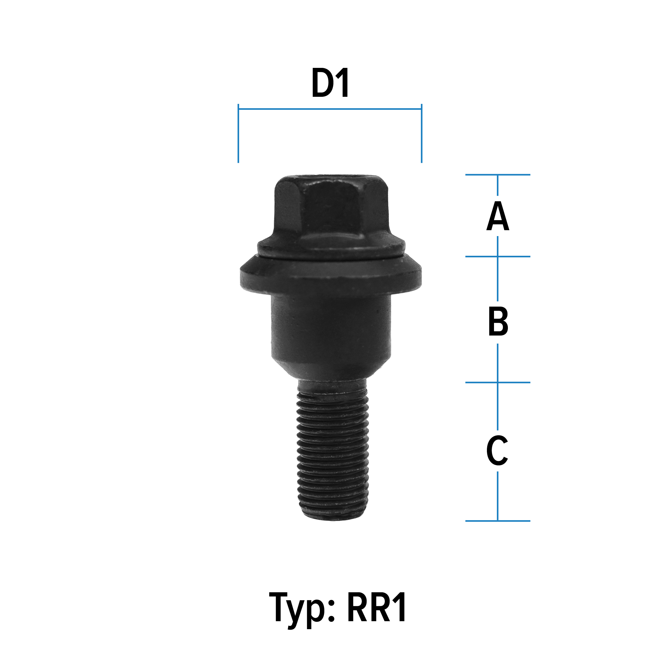 Radschraube M14X1,5 Flachbund zweiteilig Typ RR1 - L: 43 mm