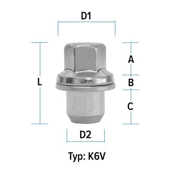 Radmutter M14X1,5 Flachbund  Typ K6V - H: 46 mm